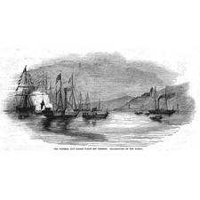 TREPORT The Victoria & Albert Yacht at the Town - Antique Print 1843