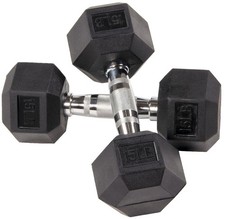 Rubber Encased Hex Dumbbells, 15 lbs Pair, Black
