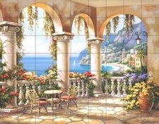 Ceramic Tile Mural Kitchen Backsplash - SK-Terrace Arch I - Tuscany - Landscape