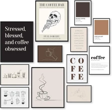 Coffee Bar Decor - Coffee Wall Art Prints for Bar Cart Accessories, Vintage Cafe