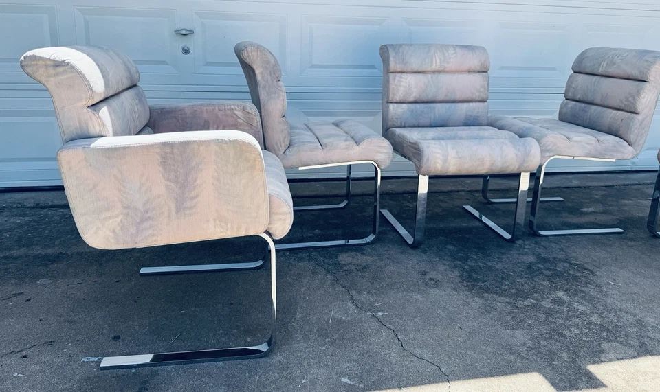 Cadeiras de jantar vintage estofadas em cantilever Pace Lugano Mariani aço cromado - Imagem 2 de 4