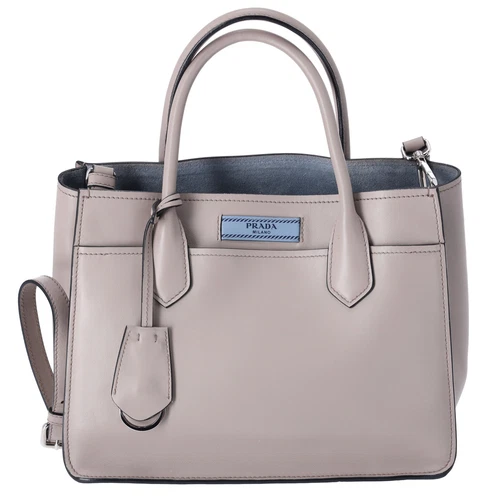 Borsa a tracolla Prada Etiquette Tote Bag 1BA178 grigio beige pelle