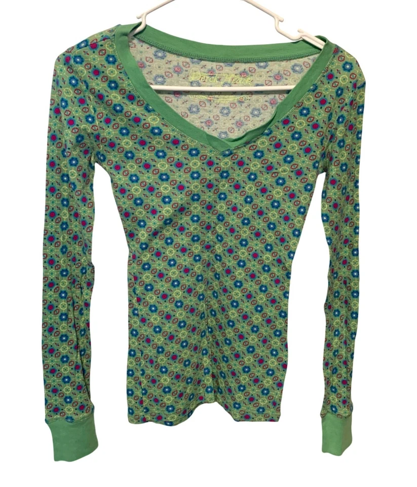 Vintage Y2K Derek Corazón Mujer Talla Pequeña Floral Verde Azul Rojo Tirador OVer Scoop Foto 2 de 4