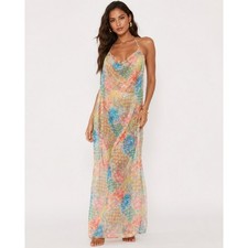 New PrettyLittleThing Lemon Paisley Mesh Beach Dress Size Large