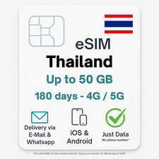 eSIM Thailand bis 50 GB Datentarif digitale e SIM - per Mail- Bangkok INTERNET