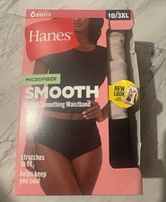 Hanes Smooth Microfiber Tagless Brief Panties 6 Pack Black 10/3XL