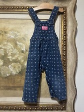 Vintage OshKosh Floral Denim Overalls Made In USA 100 Cotton Size 24m