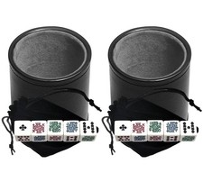 Set 10 White Poker Dice Clubs Pouches PU Leather Grey Felt Lined Cups Bundle