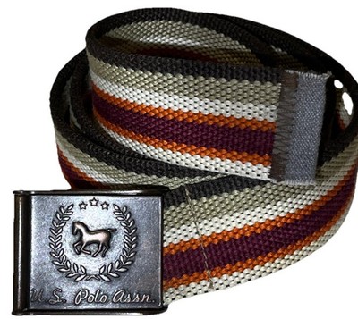 U.S. Polo Assn Web Belt Striped Canvas Clamp Buckle Adjustable 38 Casual Belt