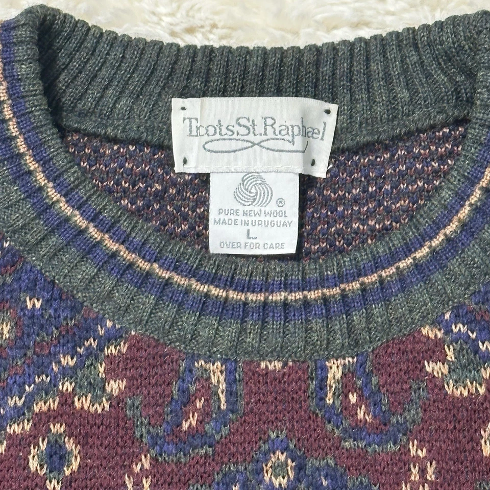 Vintage Tricots St Raphael pure New wool sweater Men Large Tapestry Pattern 80’s - Image 3 of 4