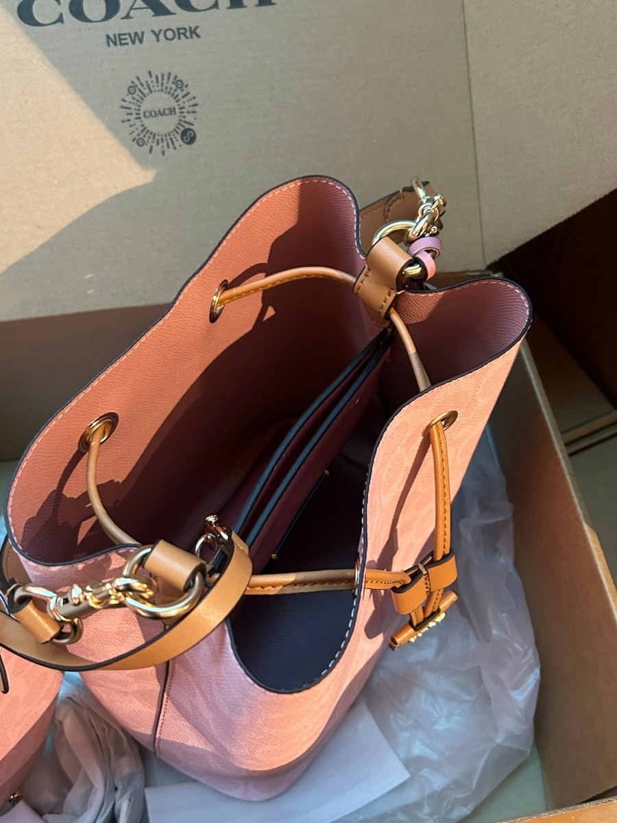 Coach Rowan Bucket Bag CEA23 Signature Powder Pink Charms