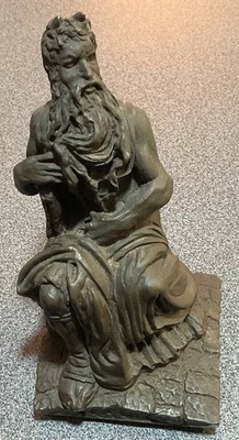 VINTAGE MICHELANGELO S MOSES,STEINSKULPTUR,METALLIC FINISH.643 gr.7,5  HOCH.