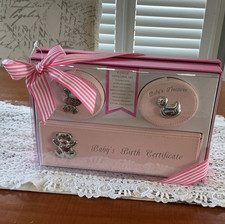 First Impressions Pink Teddy Bear 4-Piece Baby Keepsake Set Tooth Curl Cert Box