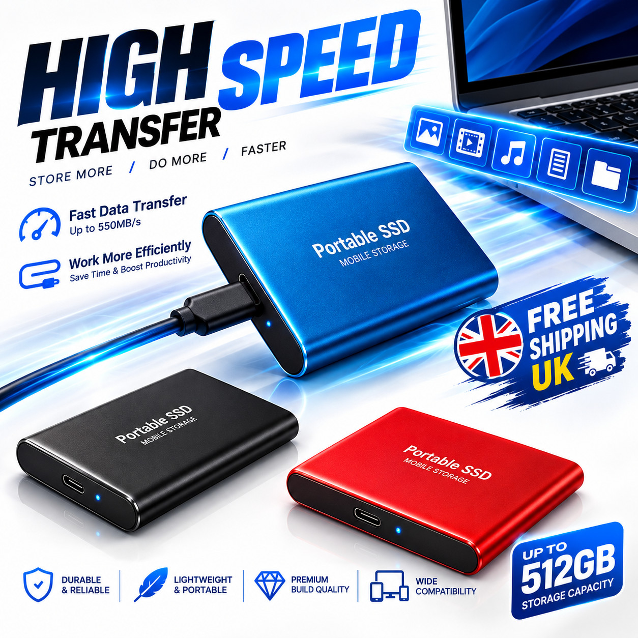 1TB-16TB External SSD Portable hard drive USB 3.0 Type-C Fast Storage Plug Play