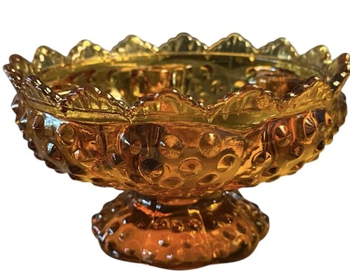 Vintage Fenton Art Glass Colonial Amber Hobnail 6 Candle Holder Footed Pedestal