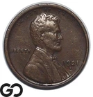 1921-S Lincoln Cent Wheat Penny, Better Date, Choice Unc+