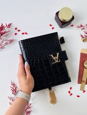 Black and gold leather planner A5 binder 6 rings. Agenda Cover A5