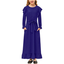 Vestito Maxi Ragazza BesserBay Manica Lunga Volant Tasche Blu Taglia 13 14 Anni