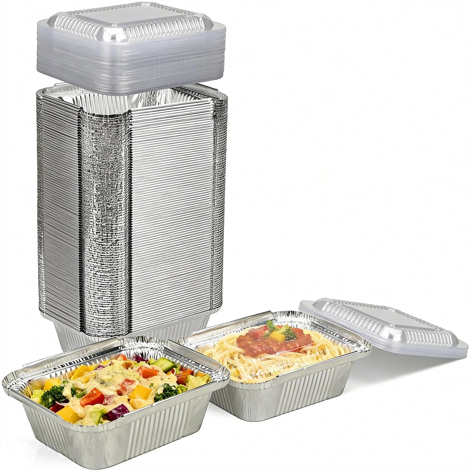 Small Disposable Aluminum Pans with Plastic Lids-100 Pack (5"x4") 1 Lb Mini F...