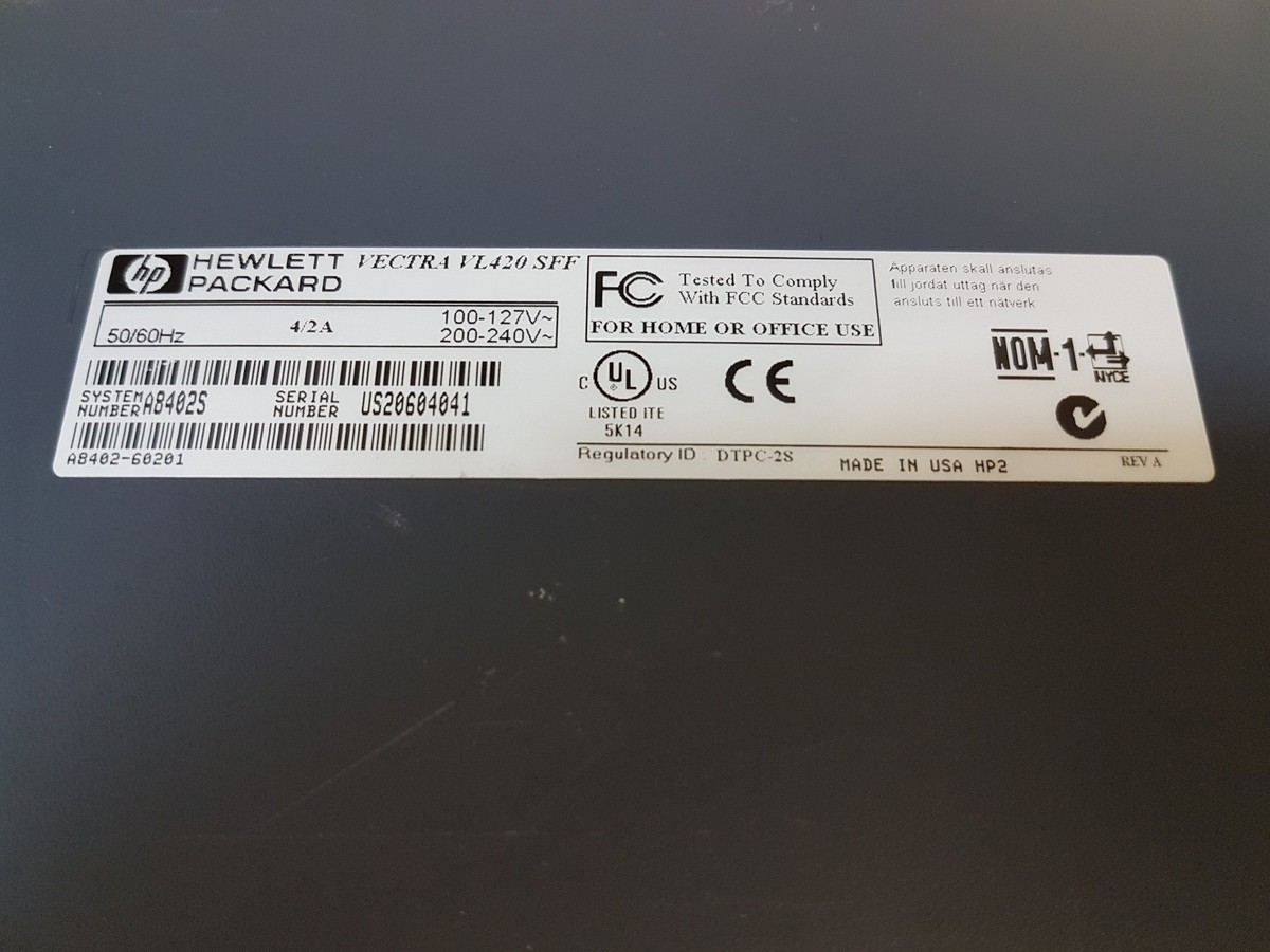 HP Vectra VL420 SFF A8402S#ABA Pentium 4 1.7GHz 256MB 20GB Windows