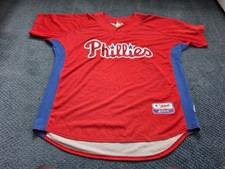 Majestic Cool Base Philadelphia Phillies MLB Baseball Jersey Sz Xl Red Stitched