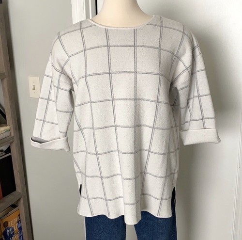 Tahari Windowpane Plaid Tunic Sweater 