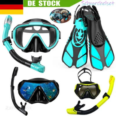 NEU! Schnorchelset Erwachsene mit Flossen Anti-Fog Panorama Taucherbrille M/L - Bild 1 von 4