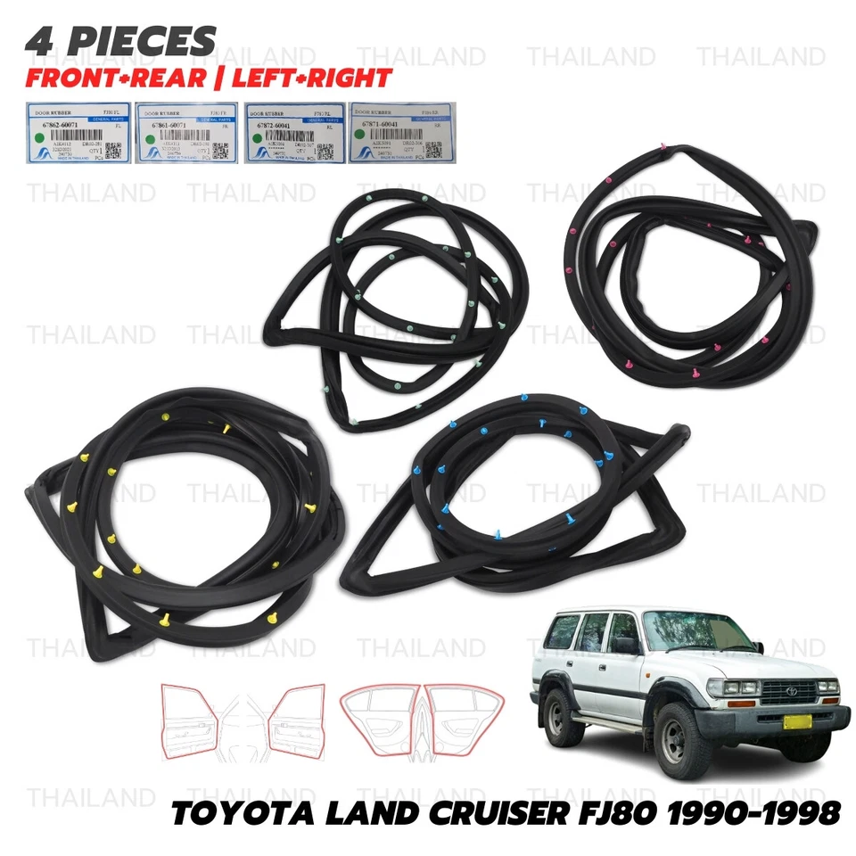 Juego de impermeabilización de sello de puerta delantera trasera para Toyota Land Cruiser FJ80 1990-1998 Foto 2 de 4
