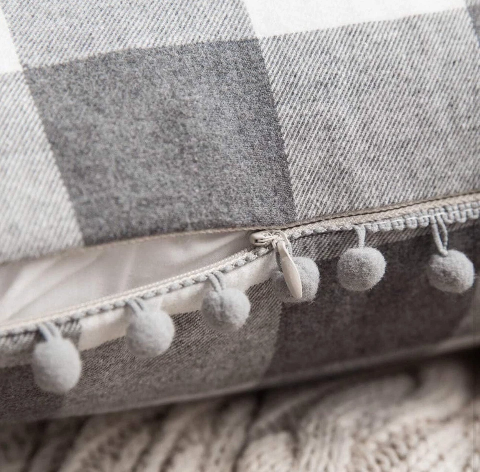 Set of 2 Buffalo Plaid Check Throw Pillow Covers 12"X20" Black and White - Image 2 of 3