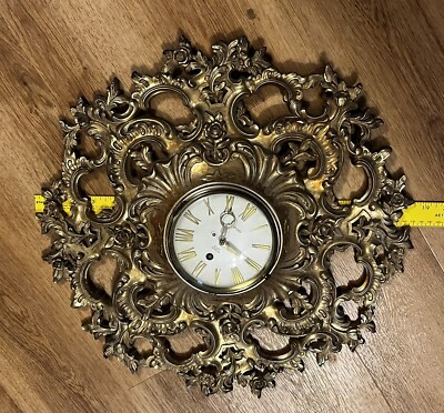 Large Ornate Vintage Syroco Wall Clock Gold 19” Made in USA NOT