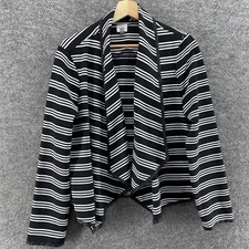 Dressbarn Blazer Women M Black Striped Collared Open Front Long Sleeve Cardigan