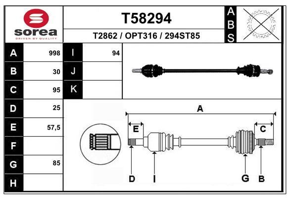 Transmission cardan Opel Astra J 1.7 CDTI arbre de roue de rechange