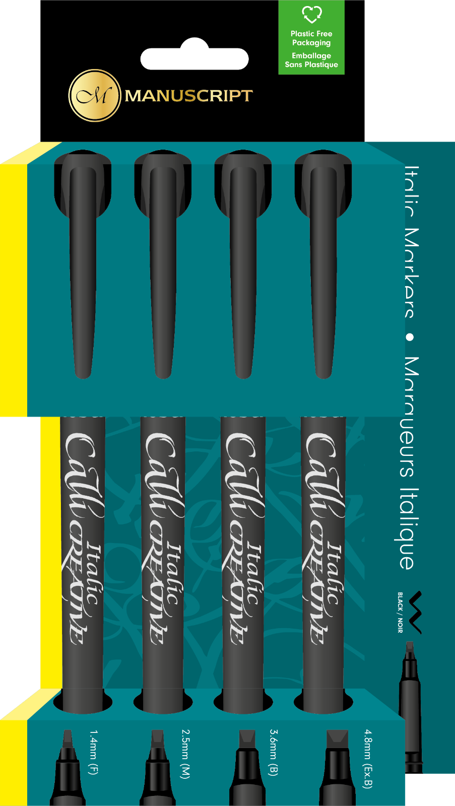 Calligraphy Marker Pen - Italic Set of 4 - BLACK