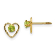 Real 14kt Yellow Gold Madi K 3mm Genuine Peridot Birthstone Heart Earrings