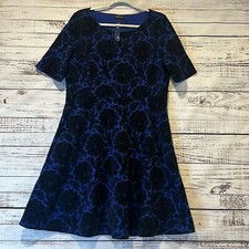 NWT Lands End Wharf Blue Floral Raised Velour Dress Size L Petite