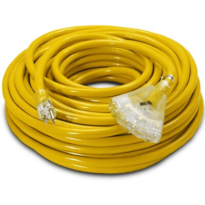 10 Gauge Heavy Duty 10'-100' 3 Outlet Lighted SJTW Extension Cord Lifetime Wrnty