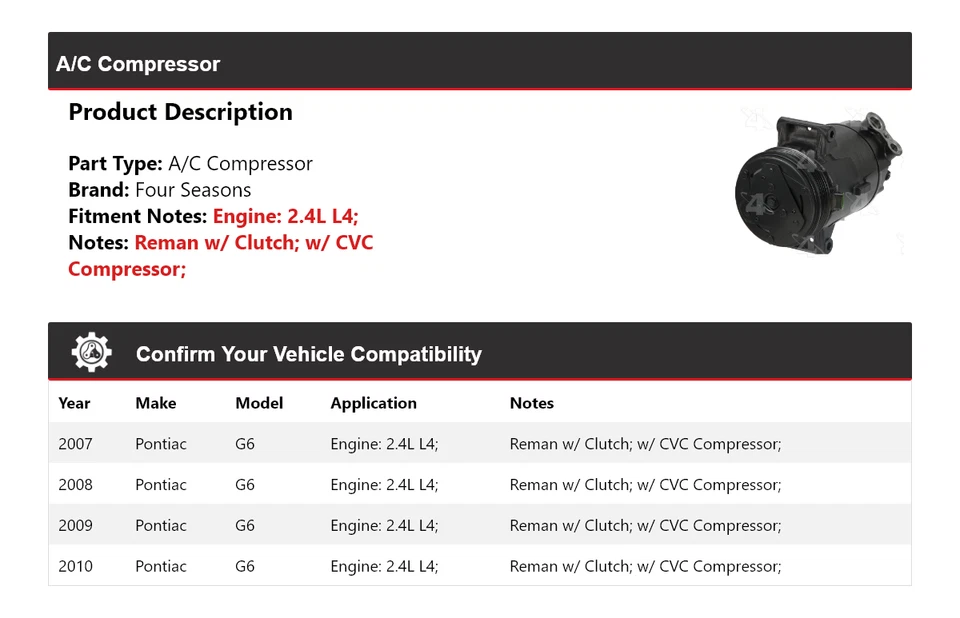 Compressor A/C Pontiac G6 2.4L L4 2007-2010 4 estações 2008 2009 - Imagem 2 de 4