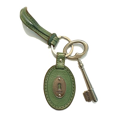 小物 US VINTAGE KEY-CHAIN Vintage Oval Gold Shimmery Leather Fossil Fob with Bronze