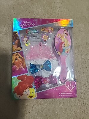 NEW DISNEY PRINCESS HAIR SET CLIPS,BOWS, BRUSH, ARIEL, BELLE, & TANGLED! S112