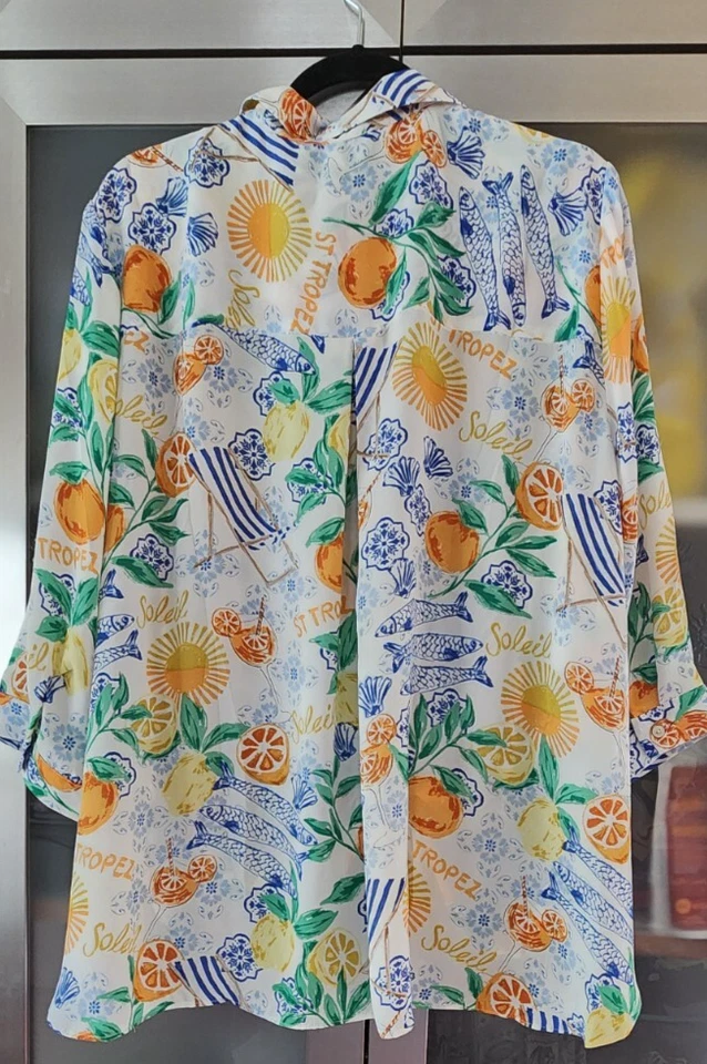 Blusa con botones manga 3/4 multicolor 3X Rose & Olive Plus 30"" de largo nueva con etiquetas  Foto 4 de 4