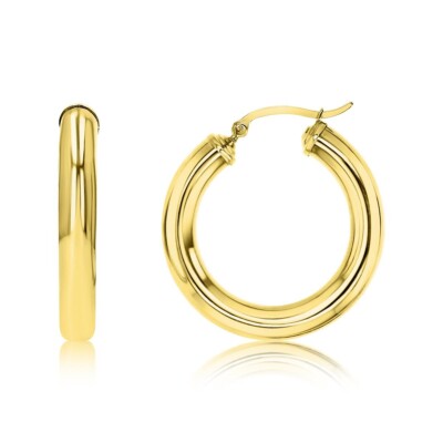 1 Zoll dicke kräftig glänzende einfache runde Creolen echt 14K Gelbgold 5 mm x 25 mm
