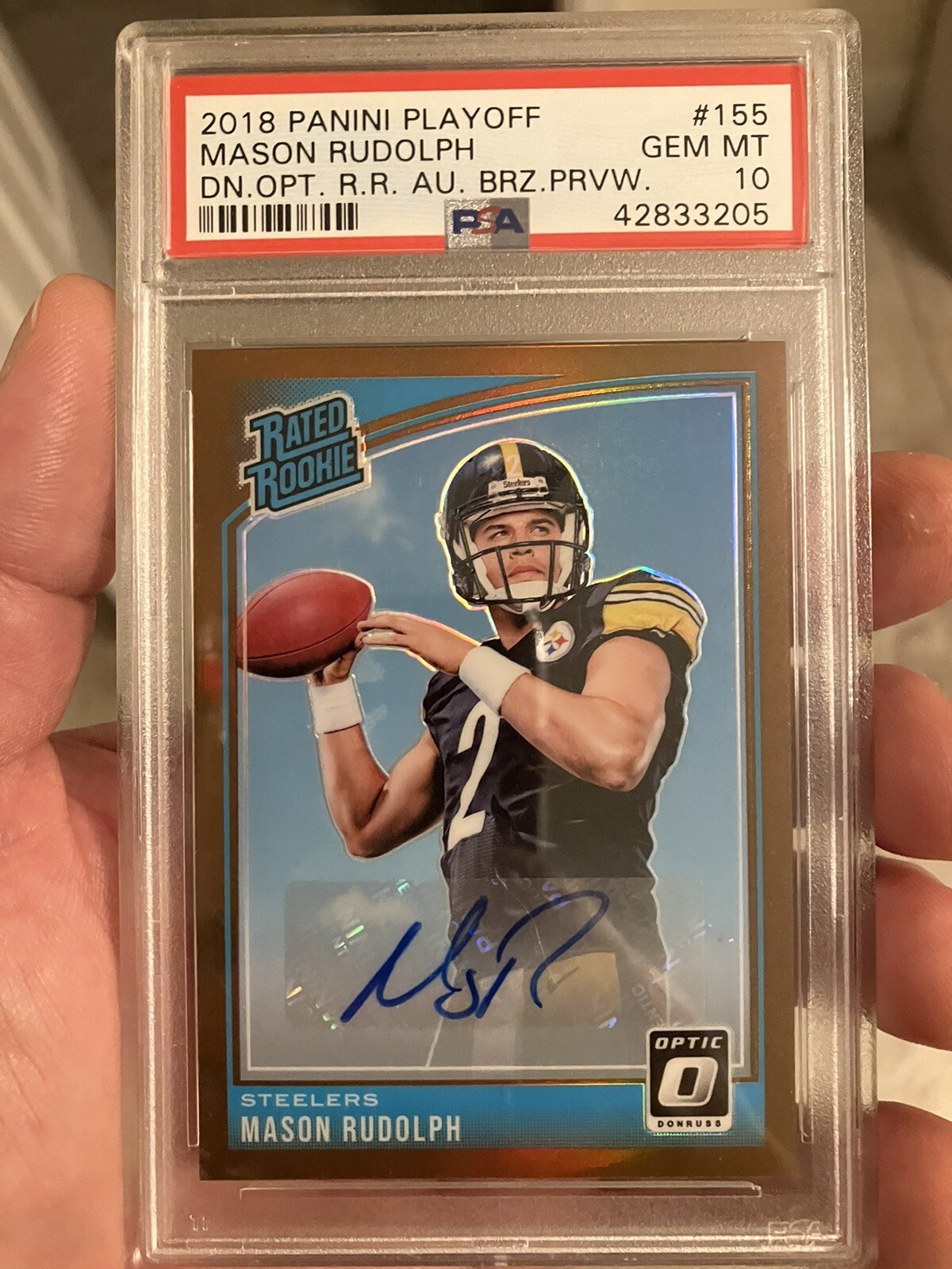 Mason Rudolph Panini Playoff Donruss Optic Rated Rookie Autograph Bronze Preview #155 Base