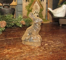 Primitive Vtg Style Easter Bunny Blackened Beeswax Cinnamon Rabbit in Basket