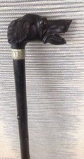 Antique Carved Figural Dog Head Walking Stick Cane