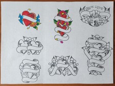 ORIGINAL 1980s HAND DRAWN, Vintage Traditional Tattoo Flash Production Sheet 18