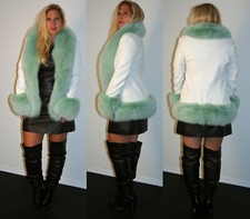 Brand New Theory White Leather Jacket Mint Fox Fur Trim Size Medium 6 8 M