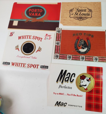 Cigar Box Lid Inner Labels Set of 5 Vintage Porto Vana White Spot Red Tips Mac
