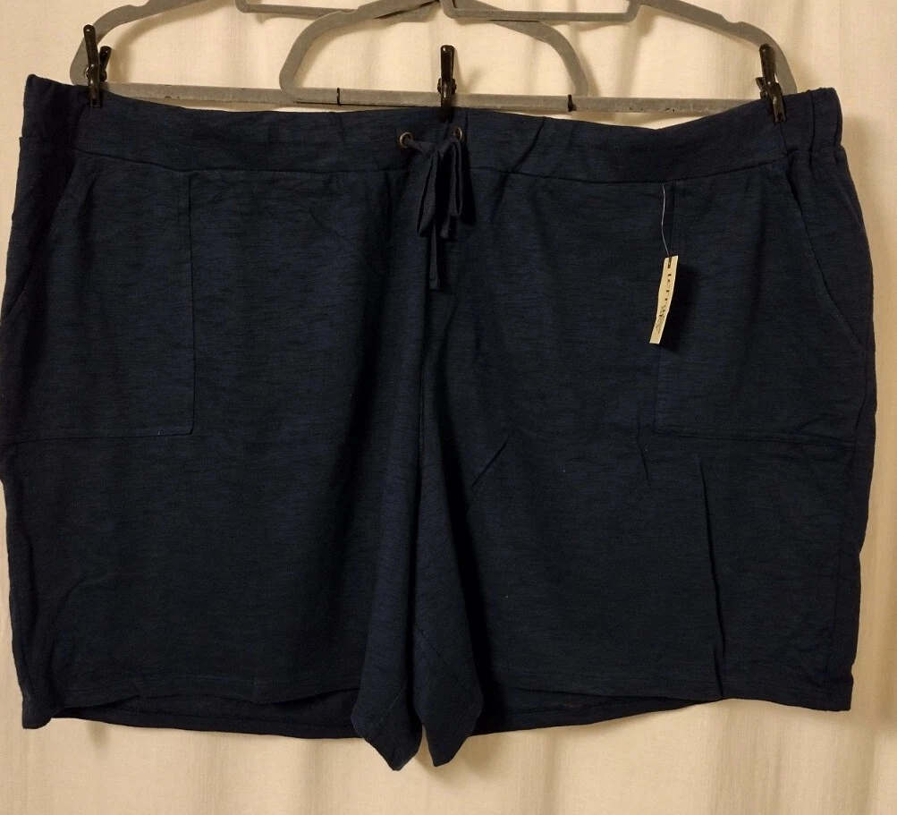Terra Sky Plus Size 5X Blue Knit Shorts Pull On Drawstring Waist Pockets 32W