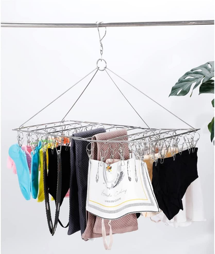 Folding Clothes Drying Hanger 36 Clips Stainless Steel Space-Saving Dryer Rack W - Picture 6 of 12