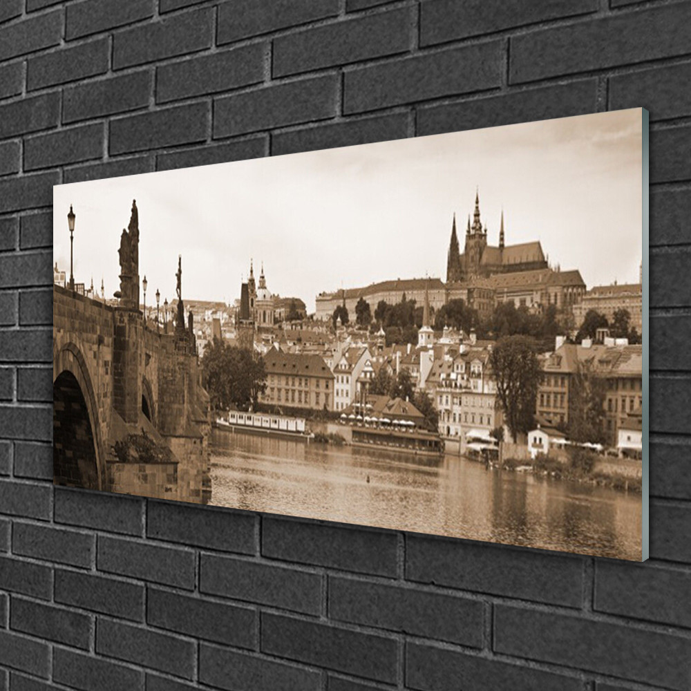 Tableau sur verre Pont de Prague Tulup 100x50 cm pour décoration murale de salon